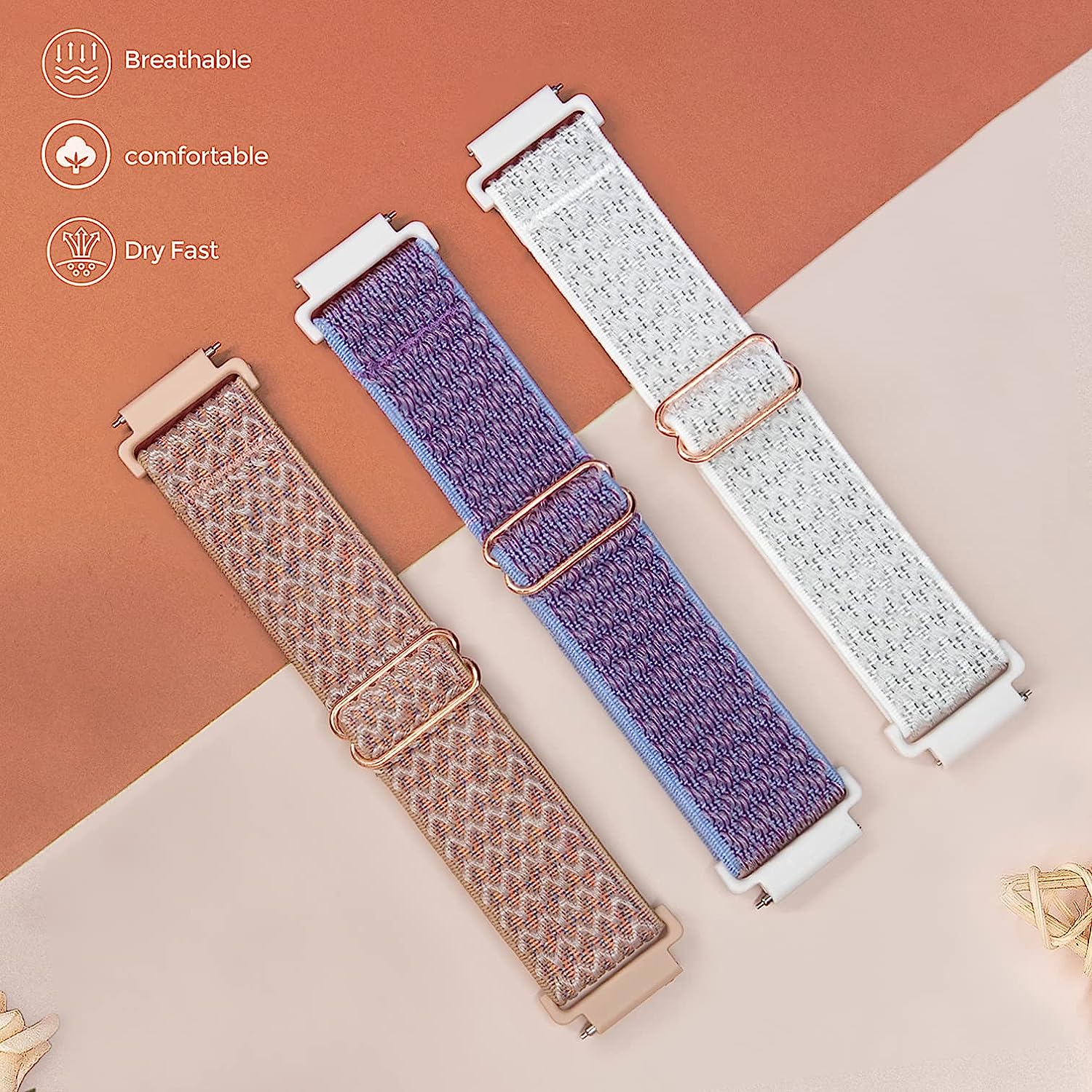 Farluya 3 Pack 18mm Stretchy Nylon Watch Bands for Fossil Women's Gen 5E 42mm / Gen 6 42mm,Soft Quick Release Wristband Loop Elastic Strap for Fossil Venture Gen 4 HR/Gen 3 Women Men - Image 2